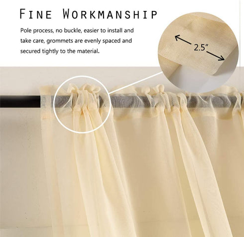 Dreaming Casa Solid Sheer Curtains Draperies Beige Rod Pocket 2 Panels 52" W x 96" L