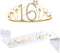 16th Birthday Tiara and Sash, Glitter Satin Sash"Sweet 16" and Gold Crystal Rhinestone Birthday Crown for Happy 16th Birthday Party Supplies Decorations Birthday Cake Topper