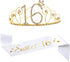 16th Birthday Tiara and Sash, Glitter Satin Sash"Sweet 16" and Gold Crystal Rhinestone Birthday Crown for Happy 16th Birthday Party Supplies Decorations Birthday Cake Topper
