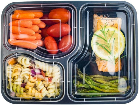 24 Pack of 32 Ounce Lunch To Go Containers, 3 Compartment Healthy Meal Prep Food Storage Container with Lids, BPA Free, Microwavable, Reusable, Portion Control Bento Boxes, by FreshSnaps