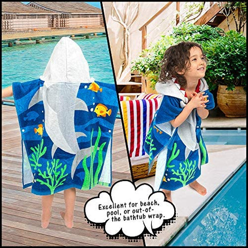 ZINGLIFE Hooded Towels for Kids Baby Boys Girls Toddlers Child Poncho Bath Towel for Beach Pool 100% Cotton Ultra Breathable Soft Enough Thick for Winter Size 24" x 47"(Brave Shark)