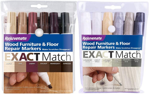 Rejuvenate Exact Match Wood Furniture and Wood Floor Repair Markers Maple Oak Cherry Walnut Mahogany and Espresso and White Gray Colors