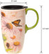 Topadorn Coffee Ceramic Mug Porcelain Latte Tea Cup With Lid 17oz., Butterflies over Flowers Mother's Day Mug