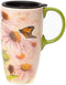 Topadorn Coffee Ceramic Mug Porcelain Latte Tea Cup With Lid 17oz., Butterflies over Flowers Mother's Day Mug