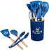 mossFlos Kitchen Cooking Utensils Set, 12 pcs Non-Stick Silicone Cooking Kitchen Utensils with Holder, Heat Resistant Kitchen Gadgets Utensil Set,Dark Blue