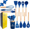 mossFlos Kitchen Cooking Utensils Set, 12 pcs Non-Stick Silicone Cooking Kitchen Utensils with Holder, Heat Resistant Kitchen Gadgets Utensil Set,Dark Blue