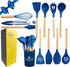 mossFlos Kitchen Cooking Utensils Set, 12 pcs Non-Stick Silicone Cooking Kitchen Utensils with Holder, Heat Resistant Kitchen Gadgets Utensil Set,Dark Blue