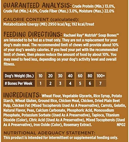 Rachael Ray Nutrish Soup Bones Dog Treats, Chicken & Veggies Flavor, 6 Bones