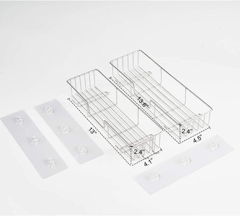 AmazerBath Adhesive Shower Caddy Basket Rack with Hooks, Shower Shelf Wall Mounted, No Drilling Shower Organizer for Bathroom, Rustproof Stainless Steel , 2 Pack, Chrome
