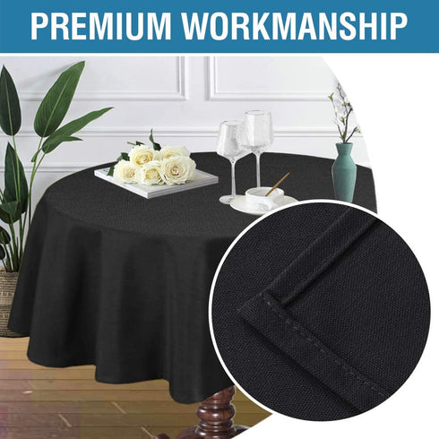 H.VERSAILTEX Linen Textured Table Cloths Round 60 Inch Premium Solid Tablecloth Spill-Proof Waterproof Table Cover for Dining Buffet Feature Extra Soft and Thick Fabric Wrinkle Free, Black