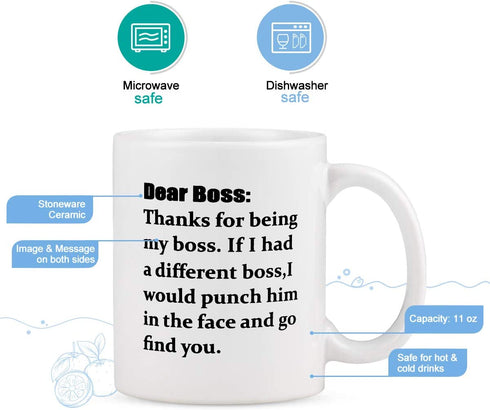 Dear Boss Coffee Mugs for Boss Day Mugs for Boss Funny Boss Mug for Boss on Boss Day 11Oz