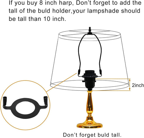 Lamp Shade Harps Holder Adjustable Kit - 8 10 Inch with E26 UNO Light Base Set Lampshades parts for Table and Floor Lamps finials Bracket Light Fitting - 2 Pack (Black, 8 Inch)