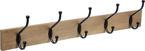 Amazon Basics Wall-Mounted Farmhouse Coat Rack, 5 Standard Hooks, Barnwood