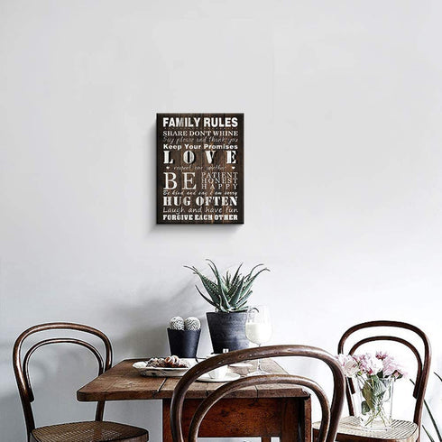 Family Rules Inspirational Wall Art, Funny Motto Art, Rustic Farmhouse Wall Decor (Brown)€¦