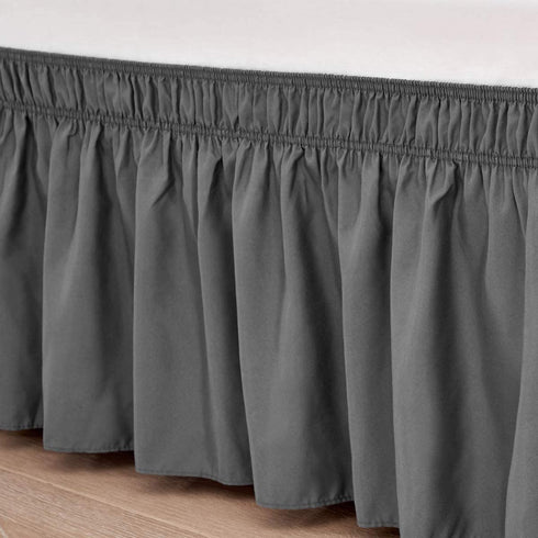 RIMELA Bed Skirt Wrap Around Elastic Dust Ruffles Solid Color Wrinkle and Fade Resistant with Adjustable Elastic Belt Easy to Install Dark Gray for Queen Size 18 Inch Drop