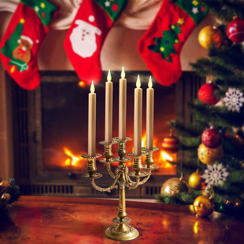 Window Candles Flickering Battery Operated with Remote and Timer, 6 Pack Electric Gold Flameless Taper Candles with Magnetic Base for Christmas Halloween Dinner Wedding Party Decoration