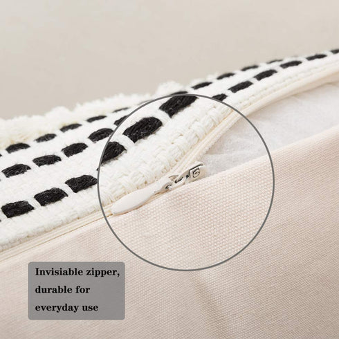 18x18 Pillow Covers Morocco Throw Pillows Cover for Couch Bed, Boho Tufted Square Decorative Pillow Covers, Farmhouse Neutral Throw Pillow Case with Tassels, Black Off White