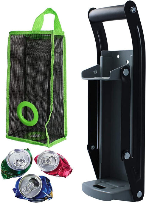 Ansoon Metals Can Crusher 16 oz/ 12 oz Compactor, Heavy-Duty Wall Mounted Bottle Can Opener Smasher for Seltzer, Soda, Beer Cans and Bottles Eco-Friendly Recycling Tool (Silver)