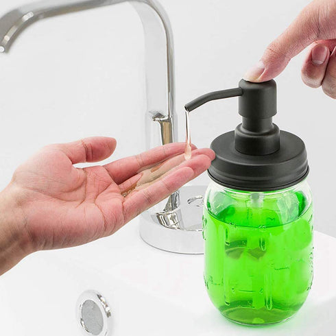4 Pack Mason Jar Soap Dispenser Lids with Pumps, Rustproof Stainless Steel, Lotion Soap Dispenser Lids Replacement for 16 oz Regular Mouth Mason Jar Decor, 4 Brushes Included