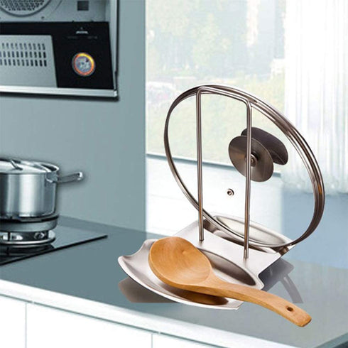 Lid and Spoon Rest,Stainless Steel Kitchen Utensils Holders Pan Pot Cover Lid Rack, Heat-resistant Home Appliance Stand Holder Organizer for Pots Pans Spoons