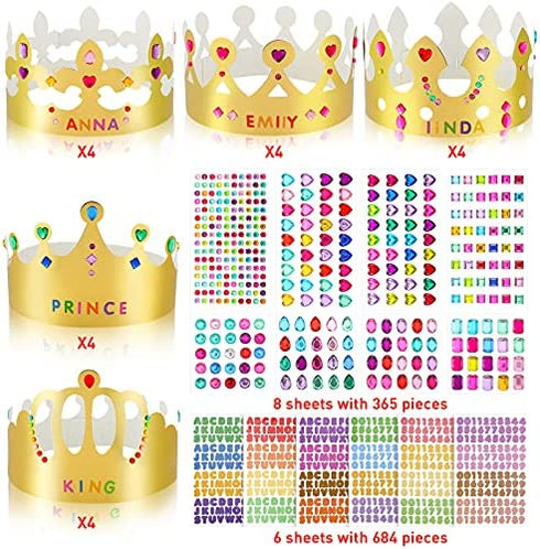 Paper Princess Prince Crowns for Kids Birthday Party Hats Gold for Boys Girls DIY Crown Supplies