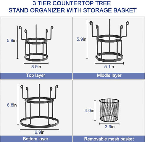 Coffee Mug Holder, Auledio 3 Tier Mug Tree Stand for Counter, Metal Tea Cup Rack Holder Tabletop Mug display Rack, Holds 15 Mugs, Black