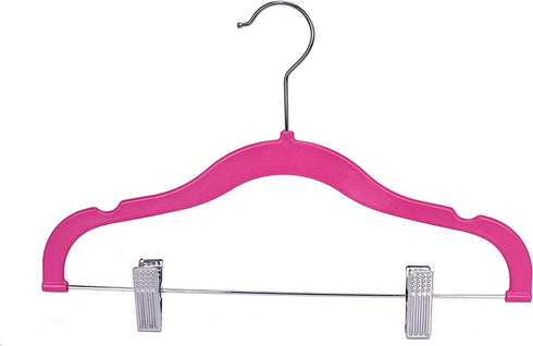 Quality Kids Children's Plastic Non Velvet Non-Flocked Thin Compact Skirt Pant Coat Hangers with Metal Clips for Skirts Pants Blouses 360° Swivel Hook, Jacket, Shirt, Legging, Suit Hangers (Pink, 10)