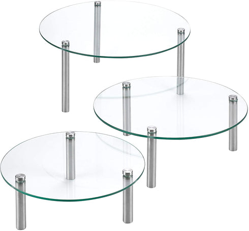 3 Tier Round Tempered Glass Display Stand 9, 11, 13 for Cake, Cupcakes, Desserts, Bakery, Appetizers Set of 3 Glass Retail Display Raiser. (Clear)