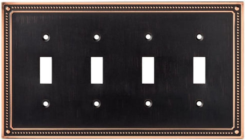 Franklin Brass W35068-VBC-C Classic Beaded Quad Toggle Switch Wall Plate / Switch Plate / Cover, Bronze with Copper Highlights