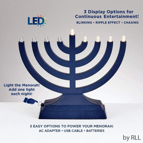 Rite Lite Go Electric LED Chanukah Menorah, 9x2x7, Blue - Bright Hanukkah Electric Menorah