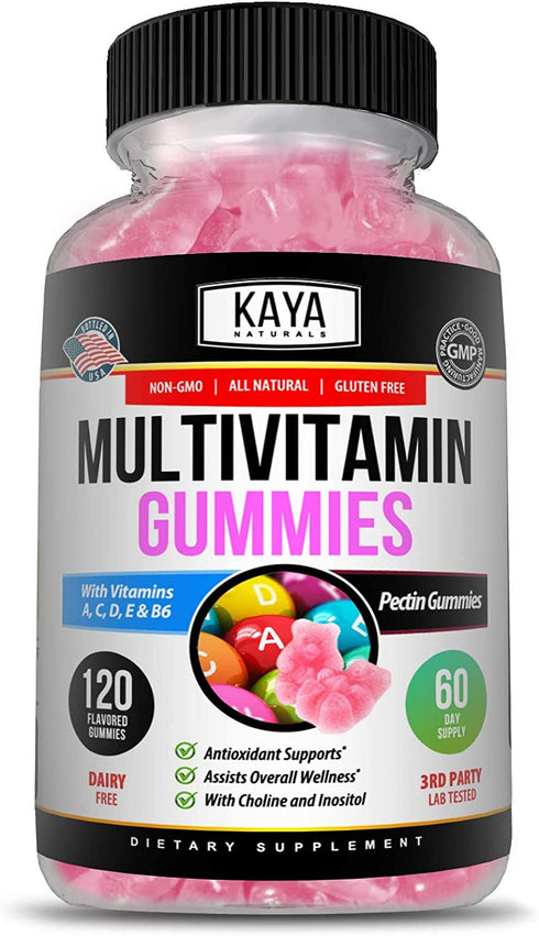 Kaya Naturals Adult, Women's, Men's, Kids, &Teens Multi Vitamin Gummy, Biotin, Vitamin A, C & E, Including Zinc & More - Strawberry Flavor | Gluten-Free multivitamins Sweet Adult 120 Gummies