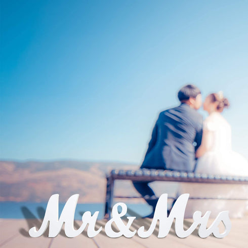 Bloobloomax 6 Inches High Wooden Mr and Mrs Sign Rustic Mr & Mrs Letters Wedding Signs,Photo Props,Party Table,Top Dinner,Rustic Wedding Decorations, White