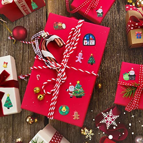 8 Sheet Christmas Stickers for Kids - 3D Self-Adhesive Holiday Stickers with Santa Snowman Xmas Tree Reindeer Hats Design for Gifts Wrapping Scrapbook DIY Crafts Decorations