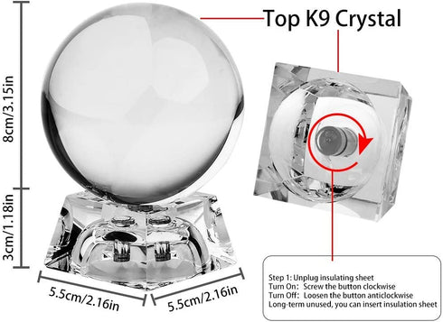 MerryNine Photograph CrMerryNine Crystal Meditation Ball Globe, ystal Ball with A Stand, K9 Crystal Sunshine Catchers Ball, Home Decoation Ornaments, Photography Accessory (80mm/3.2" with Led Stand)