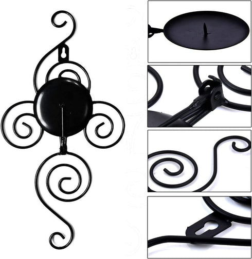 Wall Sconces Candle Holder, Kathy Set of 2 Elegant Swirling Iron Hanging Wall Mounted Decorative Candle Sconce for Living Room Home Decorations,Weddings,Event,Black