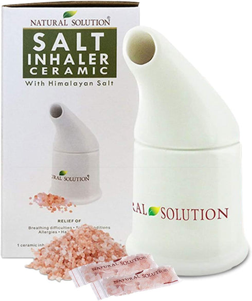 Natural Solution Ceramic Salt Inhaler with 2 Himalayan Pink Salt Refills, Relief Breathing Congestion, White