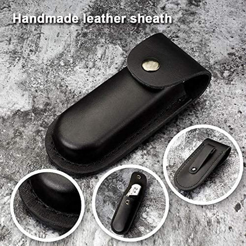 Heavy Duty Folding Utility Knife Dual Blade/Box Cutter with Leather Sheath + 5 SK5 Blades (Professional Grade)