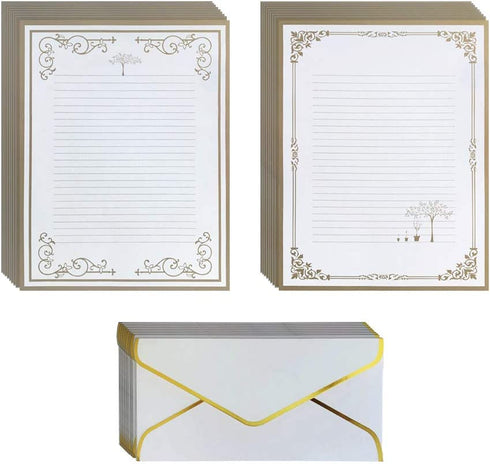 Vintage Lined Stationery Paper and Envelopes Set including Envelope Seal Sicker,White
