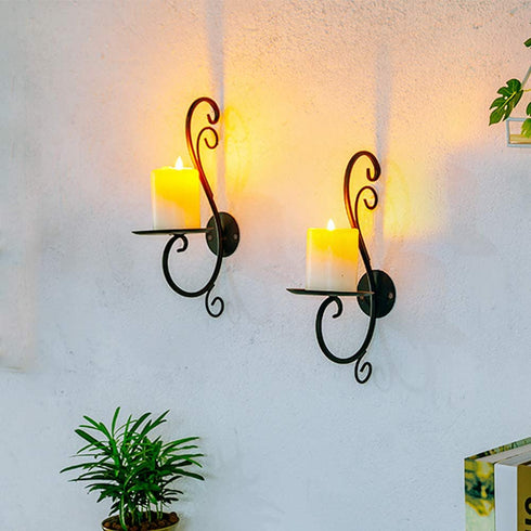 Candle Sconces Wall Decor Black Candle Holder for Pillar - Rustic Decorative Metal Candles Set of 2 for Living Room, Farmhouse, Fireplace, Wedding