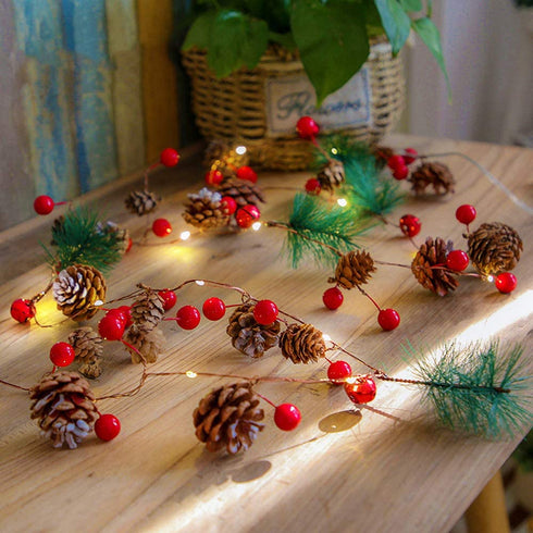Christmas Lights, Garland with Lights, Fairy LED Lights, Decoration Pinecone Berries Indoor and Outdoor, Winter Holiday New Year Decor. Battery Powered (2M 20 Lights) (Pine Cone)