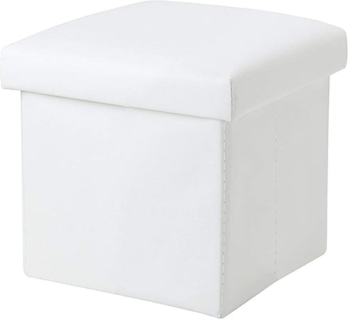 NISUNS OT01 Leather Folding Storage Ottoman Cube Footrest Seat, 12 X 12 X 12 Inches (White)
