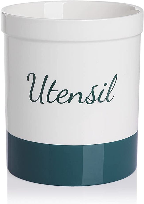 SWEEJAR Kitchen Utensil Holder, 7.2" Ceramic Utensil Crock for Cooking Countertop, Housewarming, Wedding, Birthday Gift (Teal green)