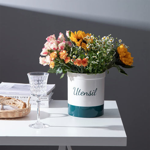 SWEEJAR Kitchen Utensil Holder, 7.2" Ceramic Utensil Crock for Cooking Countertop, Housewarming, Wedding, Birthday Gift (Teal green)