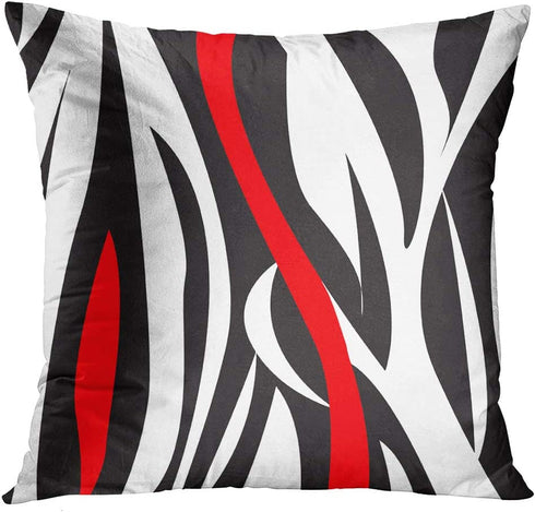 Emvency Set of 4 Throw Pillow Covers 18x18 Inches Decorative Cushion Modern Abstract Red Black White and Grey Wavy Vertical Stripes Dot Polyester Pillow Cases Square Pillocases for Bed Sofa