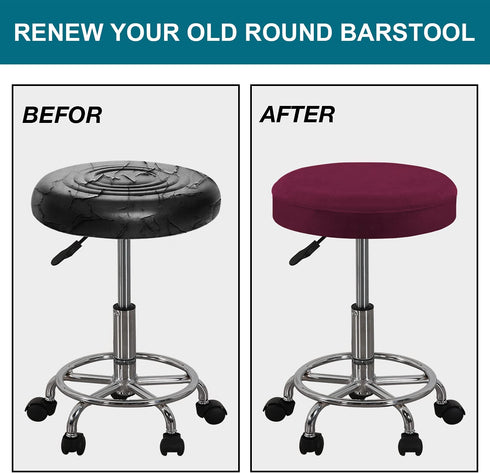 Turquoize Velvet Bar Stool Covers Round Stool Cushion Covers Stool Chair Covers Barstool Covers Slipcovers Set of 2, Feature Stretchy Thick Bouncy Fabric Washable, Dia 16"-18", X-Large, Burgundy