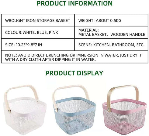This Wire Basket, Hanging Kitchen Basket Fruit Basket With Wooden Handle Handles can Store Household Items like Fruits and Vegetables and can Also be Stacked to Save Space.?White?