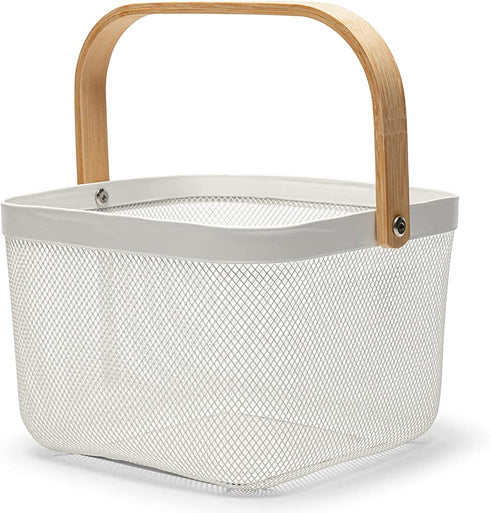 This Wire Basket, Hanging Kitchen Basket Fruit Basket With Wooden Handle Handles can Store Household Items like Fruits and Vegetables and can Also be Stacked to Save Space.?White?