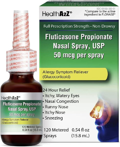 HealthA2Z Fluticasone Propionate Nasal Sprays, 24 Hour Allergy Relief,120 Sprays, 0.54 fl oz