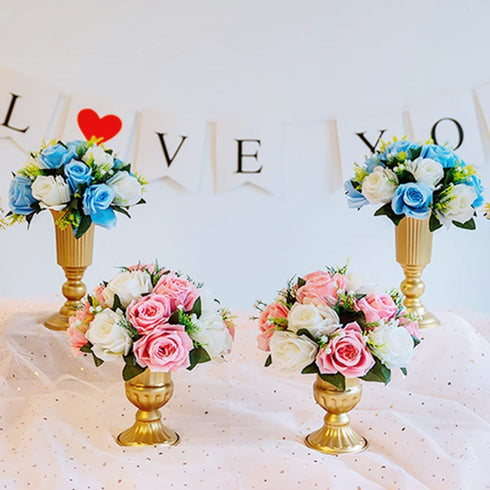 NUPTIO Pcs of 2 Metal Urn Planter Elegant Wedding Centerpieces Vase for Wedding Party Decoration, 16cm/6.3" Tall Trumpet Vase Flower Holder for Anniversary Ceremony