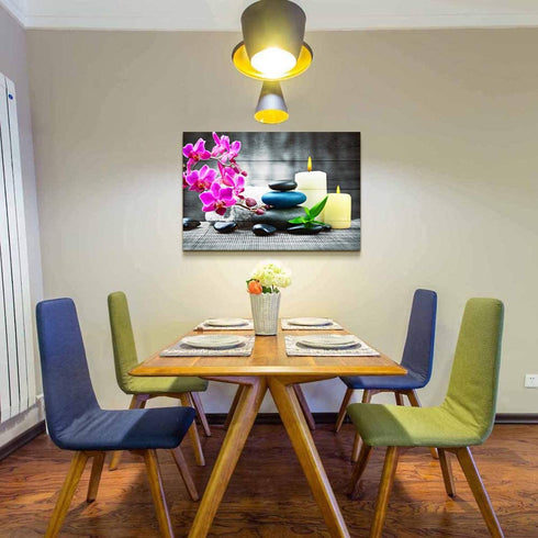 Farmhouse Wall Decor for kitchen canvas Wall Art for Bedroom Modern Office Wall Decoration Zen Stone Still Life 1 Panel Purple Flowers Bathroom Canvas art Paintings - HD wall Pictures for Home Decor